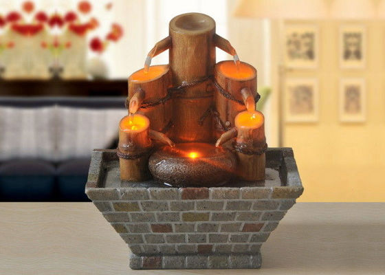 China Candle Bamboo Polyresin Indoor Water Fountain With Led Lights supplier
