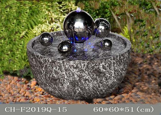 China Blue White Polyresin Ss Ball Led Fountain Garden Decoration supplier