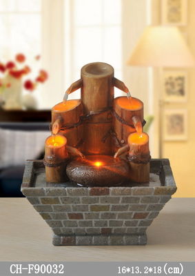 Candle Bamboo Polyresin Indoor Water Fountain With Led Lights supplier